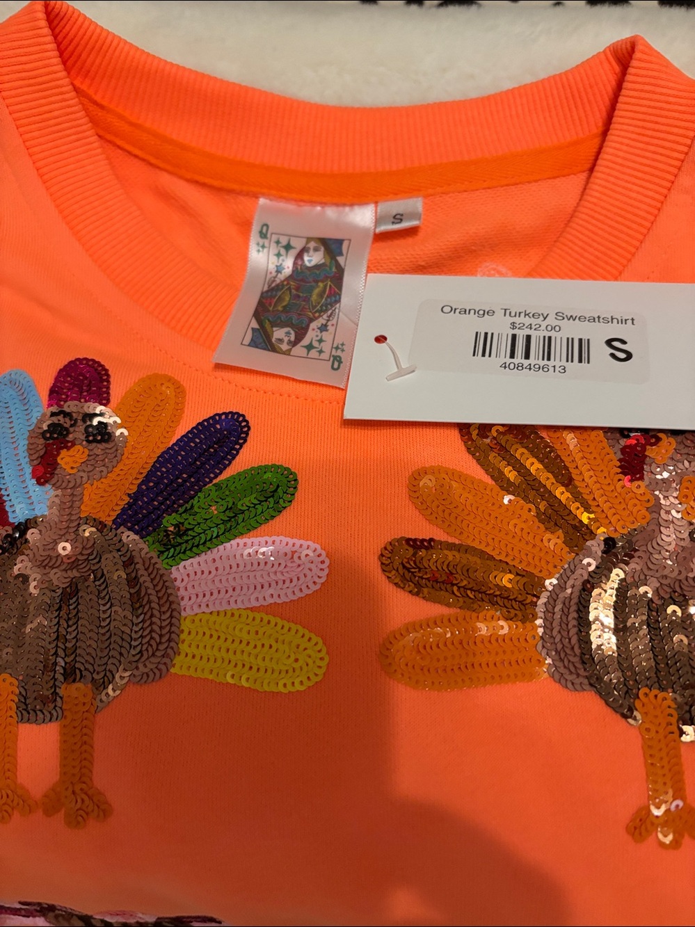 Queen of Sparkles Neon Orange Turkey Sweatshirt - Picture 6 of 6